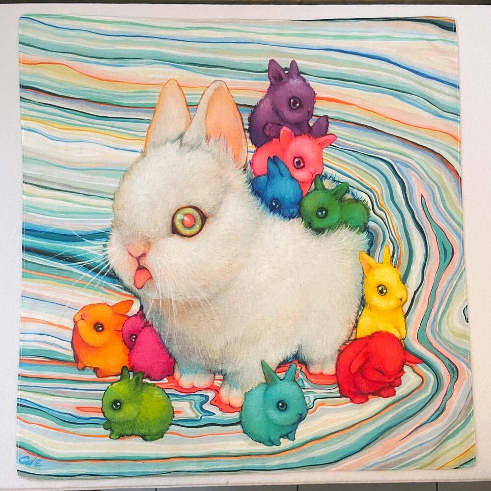 Camilla d'Errico Rainbuns Art Scarf Rabbit Bunny Pop Surrealism 22x22